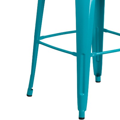 Crystal Teal-Blue Metal Indoor-Outdoor Barstool with Back