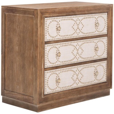 Rustic Oak and Beige Linen 3-Drawer Night Table