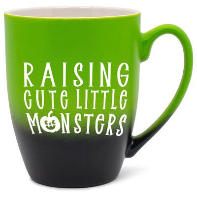Elanze Designs Raising Little Monsters Two Toned Ombre Matte Green and Black 12 ounce Ceramic Stoneware Coffee Cup Mug