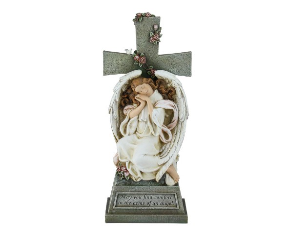Roman 19" Angel Resting on Cross Outdoor Patio Statue Figure - Brown/Gray