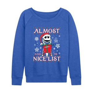 Women's - Disney - Jack Nice List Lightweight French Terry Wide Neck Long Sleeve Graphic Shirt - 1 of 3