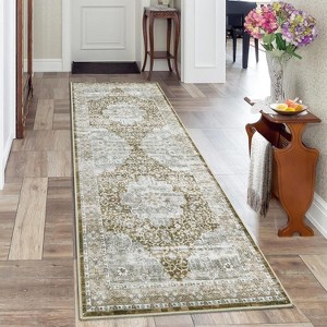 Oriental Machine Washable Rug, Vintage Area Rug Non-Slip Floor Carpet, Easy-Cleaning Rug for Bedroom Office Home Decor - 1 of 4