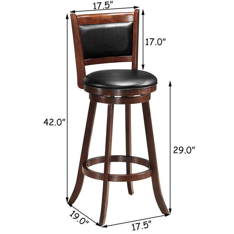 Costway Set of 2 29'' Swivel Bar Height Stool Wood Dining Chair Upholstered Seat Panel Back Espresso, 3 of 11