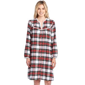 Ashford & Brooks Women's Snap Front Flannel Robe Long Sleeve Lounger ...