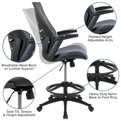 Adjustable High-Back Mesh Drafting Chair with Lumbar Support, Gray