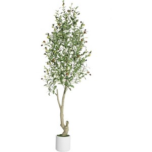 Acekool Artificial Olive Tree with White Planter and Fruit, 5ft/6ft/7ft Indoor Faux Tree, Realistic 1 or 2-Pack for Home or Porch - 1 of 4