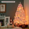 Tangkula 6/7FT Pink Artificial Christmas Tree Pre-lit Hinged Snow Flocked Xmas Tree with 808/1200 Branch Tips 8 Lighting Modes - 2 of 4
