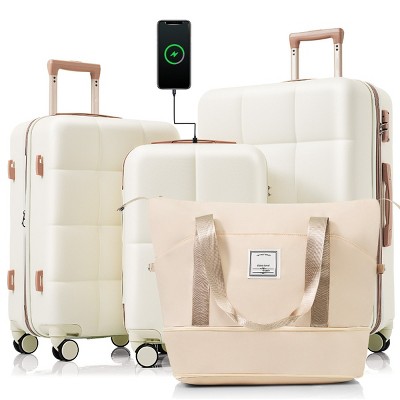 Luggage Sets with USB Port and Cup Holder, Expandable Spinner Suitcase for Travel, 4 Piece Set – Cuddlewood