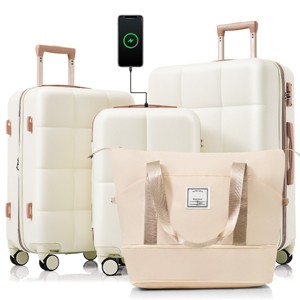 Luggage Sets with USB Port and Cup Holder, Expandable Spinner Suitcase for Travel, 4 Piece Set – Cuddlewood - 1 of 4