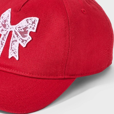 Girls' Lace Bow Baseball Hat - Red - image 3