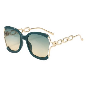 Anna-Kaci Oversized Square Sunglasses with Cutout Chain Link Arms and Glamorous Metal Trim Detailing - Green - 1 of 2