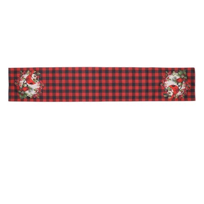 Unique Bargains Christmas Table Runner Wreath with Red Bird Linen Red White Black Green 72"x13" 1 Pc