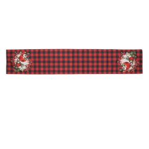 Unique Bargains Christmas Table Runner Wreath with Red Bird Linen Red White Black Green 72"x13" 1 Pc - 1 of 4