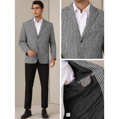 Lars Amadeus Men's Classic Fit Business Two Button Houndstooth Printed Blazer Black White Small — фото 4