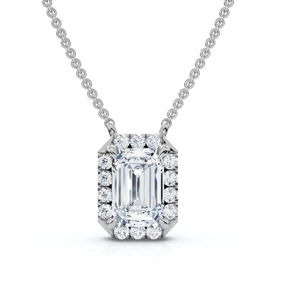 Pompeii3 3/4Ct Emerald Cut Diamond Halo Pendant 14k Gold 18" Necklace Lab Created EF/VS