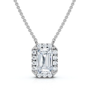 Pompeii3 3/4Ct Emerald Cut Diamond Halo Pendant 14k Gold 18" Necklace Lab Created EF/VS - 1 of 4