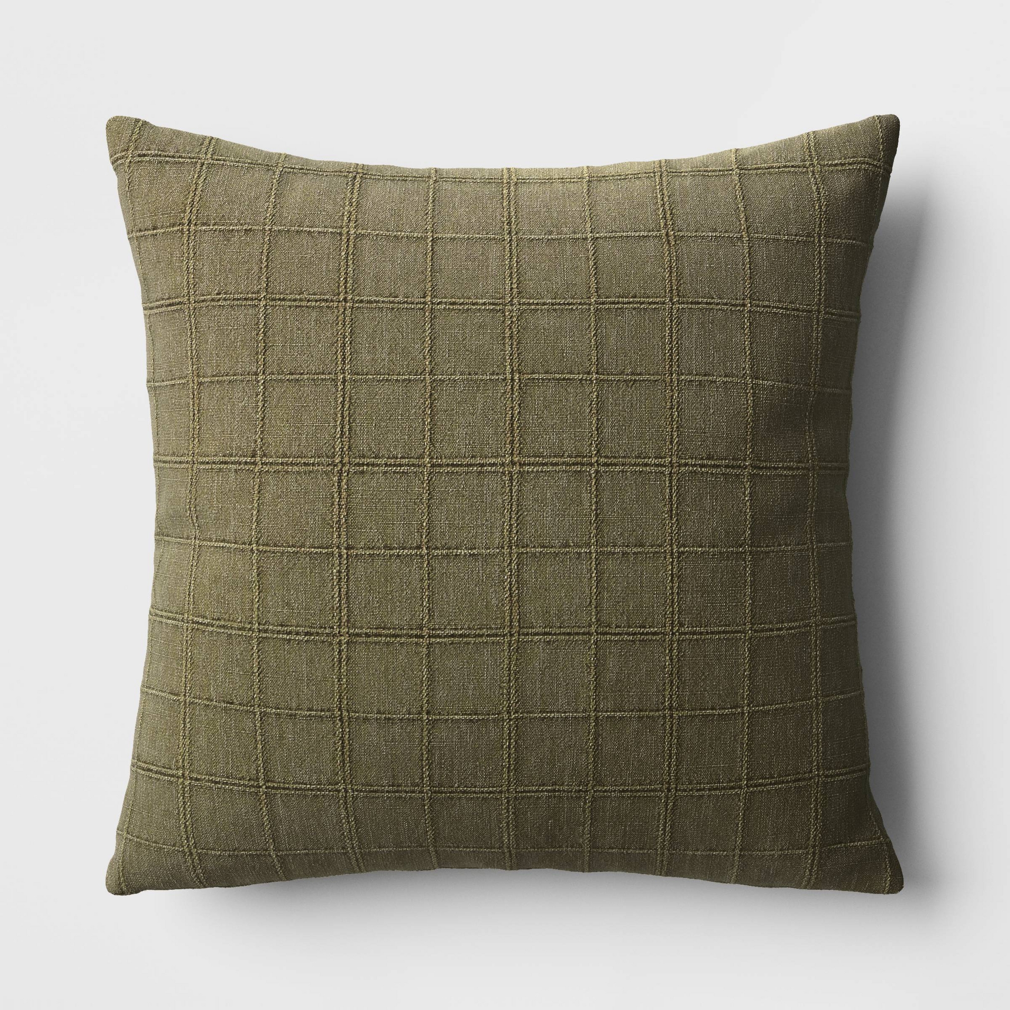 Oversized Woven Washed Windowpane Square Throw Pillow Green - Threshold™