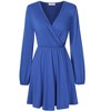 Women's Wrap V Neck Swing Long Sleeve Mini Dress Elastic Waist Fit Flare Dress - 2 of 4