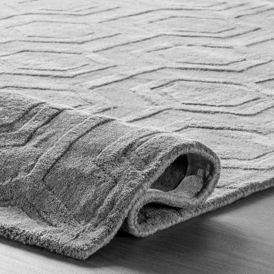 Handwoven Gray Geometric Wool Area Rug, 5' x 8', Stain-resistant