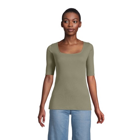 Lands' End Women's Petite Elbow Sleeve 2x2 Rib Square Neck T-shirt