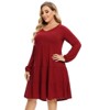 Women's Plus Size Fall Dress Long Sleeve Casual Babydoll Shift Tiered Flowy Midi Dresses - 4 of 4