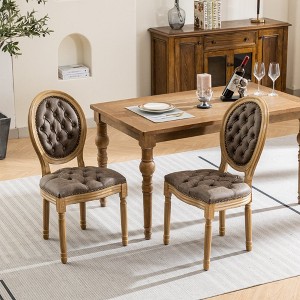 Zeus & Ruta French-Style Dining Chairs Set of 2 with PU Leather, Solid Wood Frame & Nailhead Trim - 1 of 4