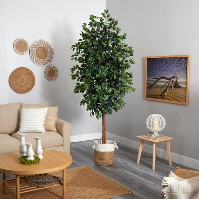 8ft Tall Ficus Artificial Tree with Cotton and Jute Planter