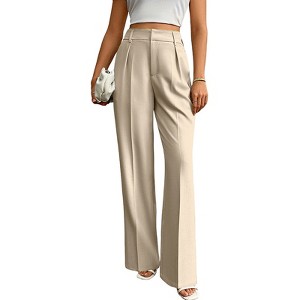 Womens Wide Leg Long Pants Summer Fall High Waist Straight Work Casual Pants Work Office Business Palazzo Trousers with Pockets - 1 of 4
