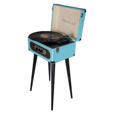 Blue Portable Belt-Drive Retro Turntable with FM Radio
