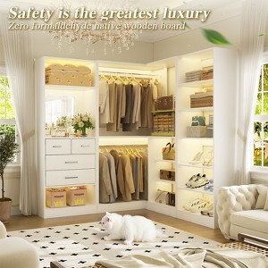 Aheaplus Corner Closet System with Mirror and Drawers, Wardrobe Organizer with Hanging Rods - 1 of 4