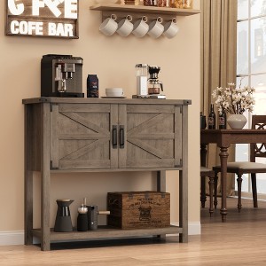 Farmhouse Coffee Bar Cabinet, Double Door Buffet Cabinet with Storage and Open Shelf, Wooden Console Entryway Table for Kitchen, Living Room, Hallway - 1 of 4