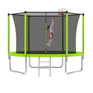 NAYSAYE Trampoline 8FT with Safety Net and Ladder for Outdoor Fun and Kids Fitness, Green, 96.00"*79.00"*70.00" - 1 of 4
