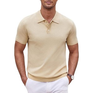 COOFANDY Mens Knit Polo Shirts Casual Short Sleeve Button Down Polo Shirt Classic Golf Shirts - 1 of 4