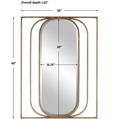 Gold Oval Beveled Mirror with Angular Metal Frame