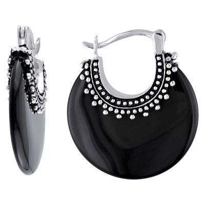 Onyx Drop Earrings with Sterling Silver Accents in Sterling Silver - Black