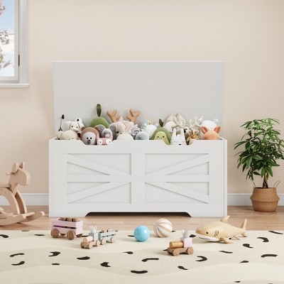 Storage Bench, 39.4" Wooden Storage Chest with 2 Safety Hinges, Toy Chest Bench, Storage Ottoman Bench for Bedroom Entryway Living Room,White