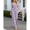 Women's Summer Smocked Jumpsuits Casual Square Neck Short Sleeve High Waist Wide Leg Rompers with Pockets - 3 of 4