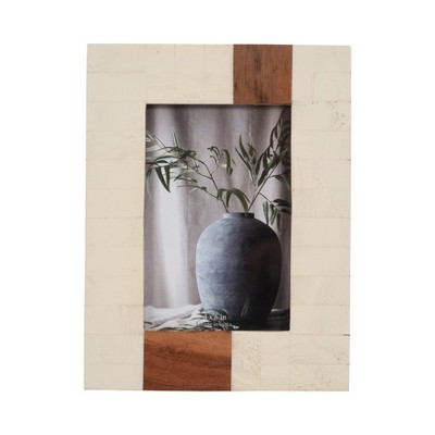 Rustic Wood & Resin Picture Frame - Casual Home Style - Tabletop or Wall Display for Home, Office, Bedroom & Living Room - 9" Ivory & Tan