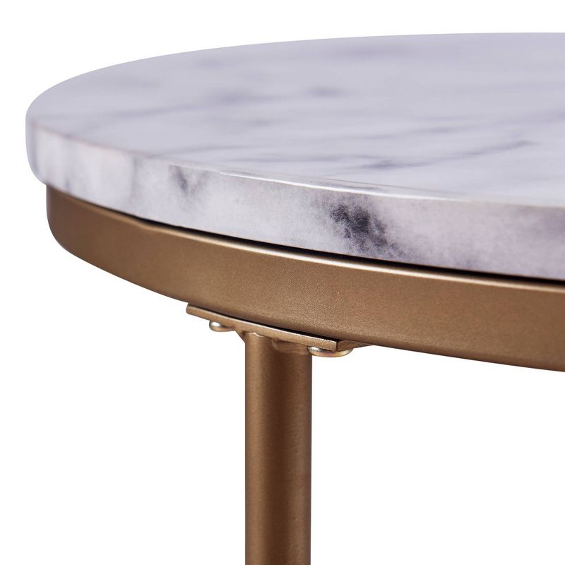 Marmo Round Coffee Table with Faux Marble Top Brass - Teamson Home, 5 of 10