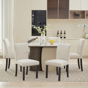 Dining Chairs Set of 4 Upholstered Parsons Diner Room Chair Sets Fabric Kitchen Chairs with Nailhead Trim/Solid Wood Legs - 1 of 4