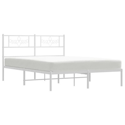 vidaXL Modern White Metal Bed Frame with Supportive Headboard and Under-Bed Storage Space