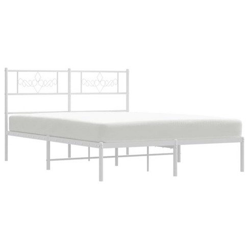 Vidaxl Modern White Metal Bed Frame With Supportive Headboard And Under ...