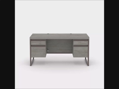 Mystic Oak Gray Wood Computer Desk with Drawers and Filing Cabinet