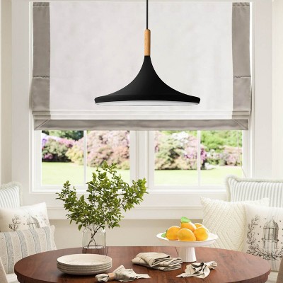 YANSUN 1-Light Industrial Farmhouse Hanging Black Pendant Ceiling Light with Metal Shade for Kitchen Island Dinning Room Black