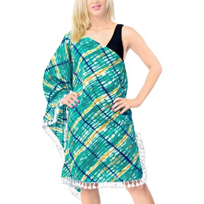 LA LEELA Women's Beachwear Summer Swim Beach Cover Ups for Swimwear Women Swimsuit Coverups for Women Mini Dress 1X-2X Green, Abstract