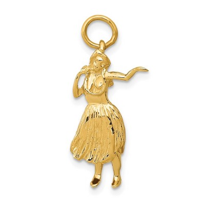Black Bow Jewelry 14k Yellow Gold 3D Hula Dancer Pendant