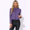 Allegra K Women's Faux Suede Stand Collar Zip Up Long Sleeve Moto Biker Jacket - 3 of 4