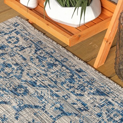 Rozetta Gray and Navy Medallion 5' Square Indoor/Outdoor Rug