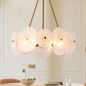Rennnsan Brayden 6-Light Modern Brass Drum Round Chandelier with White Strie Glass - 1 of 4