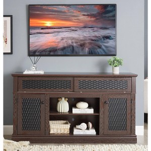 VYNXARIA Embossed Pattern TV Stand, TV and Media Console with Open and Closed Storage Space and sliding door for Living Room & Bedroom, DARK CHERRY - 1 of 4